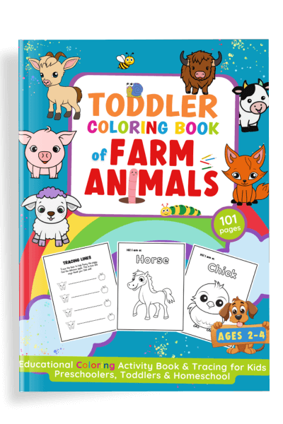 Farm Animals Coloring Book Educational Activity Tracing for Kids Ages 2-4 Preschoolers, Toddlers Homeschool Boys